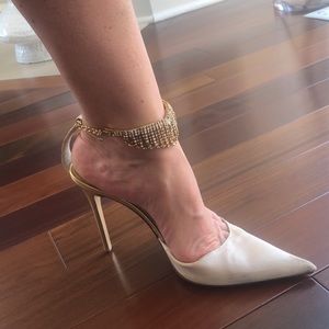 Vicini Leather & Suede high heels with crystal embellished straps Made in Italy